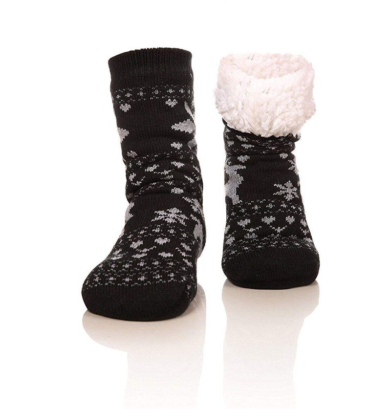 FRALOSHA Fuzzy Warm Slipper Socks Women Winter floor Socks Super Soft lined with Grippers reading Socks Cozy Sleeping Reindeer Sock (Black) - Image 1